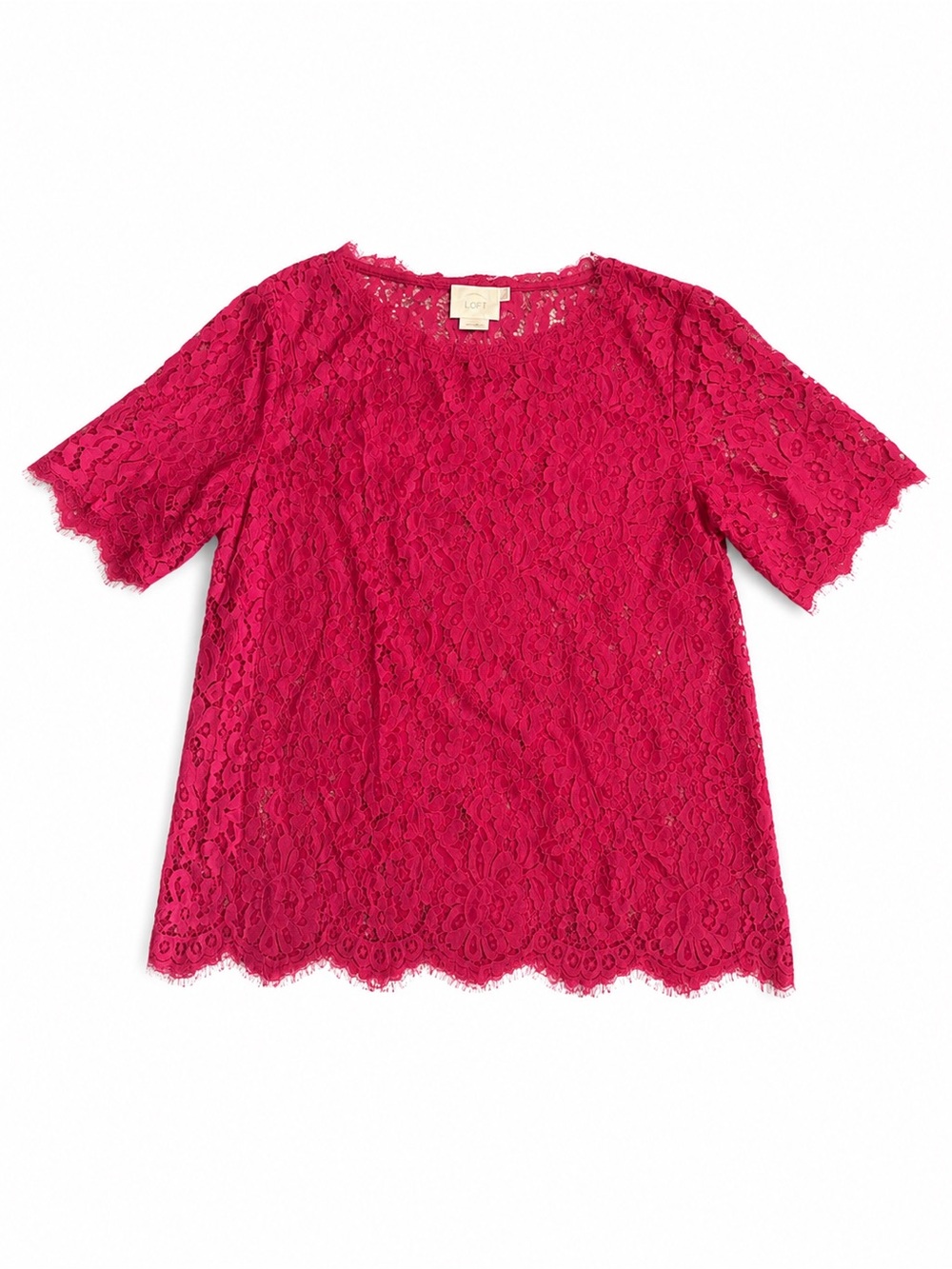 Anthropologie Vanessa Virginia Hot Pink Lace Short Sleeve Blouse